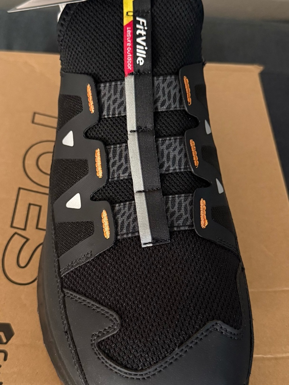 FitVille Men’s Black Athletic Trainers with Orange Accents